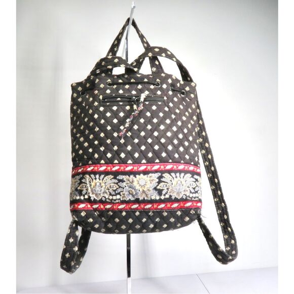 Vera Bradley MIMI Backpack Floral Black Red Retired Pattern Cotton Drawstring - Picture 2 of 6